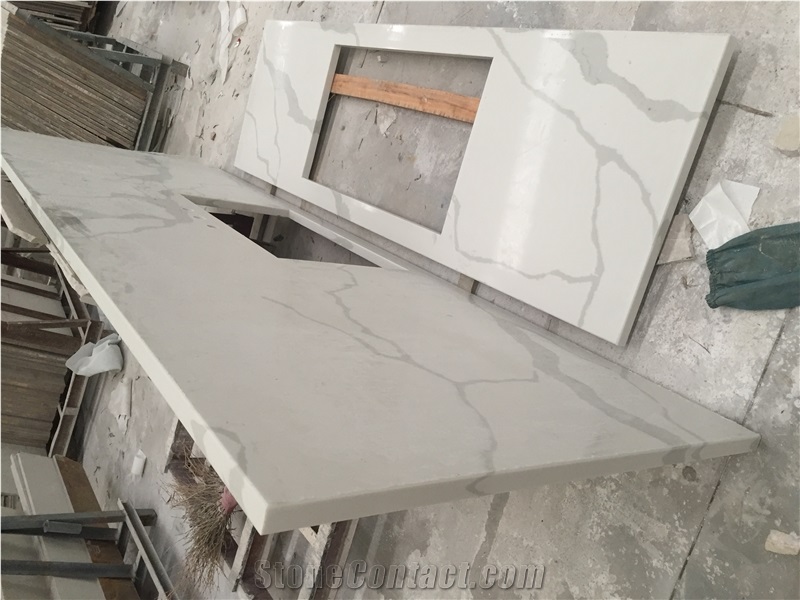 Engineered Stone Calacatta White Looks Quartz Slab