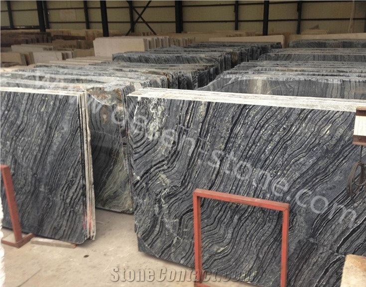 Silver Waves/Antique Wooden/Black Wave Marble Stone Slabs&Tiles Linear