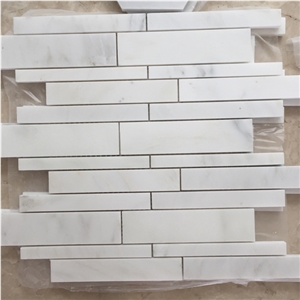 A Grade Bianco Carrara Marble Random Strip Linear Wall Mosaic Tiles