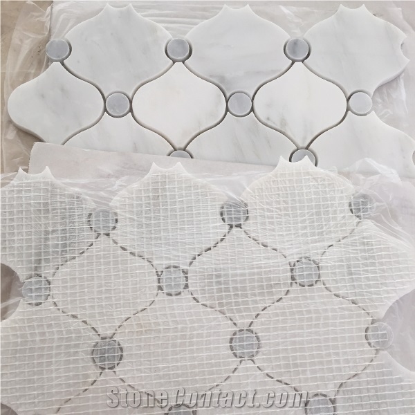 Bianco Carrara White Marble Polishing Arabesque Pattern Mosaic Tiles