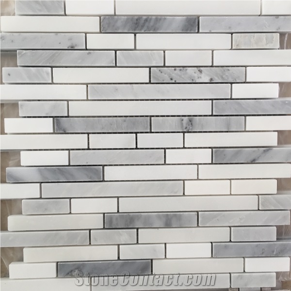 Irregular Strip White and Grey Marble Mosaic Tile Backsplash from China ...