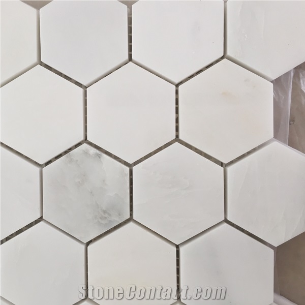 Italy Bianco Carrrara Marble Stone Floor Hexagon Mosaic Tiles Design