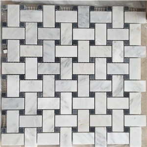 Outdoor and Indoor Bianco Carrara Marble Basketweave Mosaic Tile