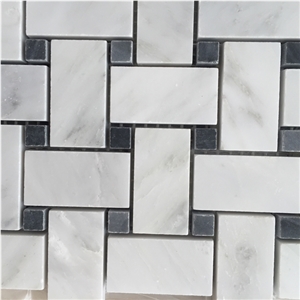 Outdoor and Indoor Bianco Carrara Marble Basketweave Mosaic Tile