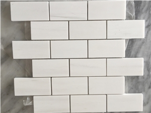 Square Linear Strips White Marble Floor Polished Mosaic Tiles Design