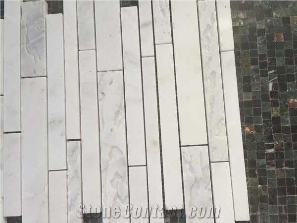 Square Linear Strips White Marble Floor Polished Mosaic Tiles Design