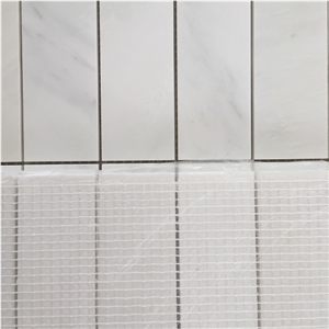 White Carrara Marble Polished Rectangle Mosaic Design Tiles Back Mesh