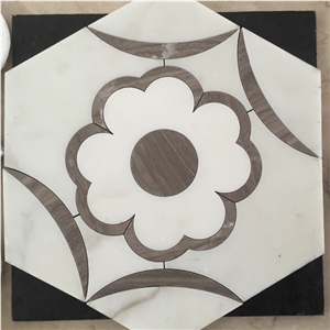 White Marble Hexagon Flower Pattern Mosaic Floor Tiles for Decoration