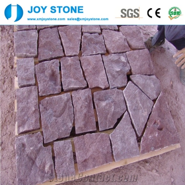 Good Price China Porphyry Dayang Red Granite Cobble Stone Mesh Pavers