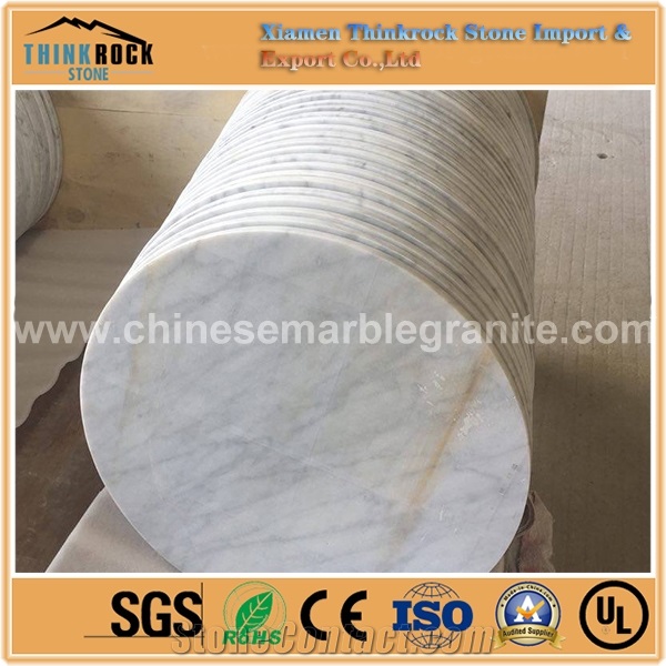 Unique and Lasting Round Polished Carrara White Marble Tabletops