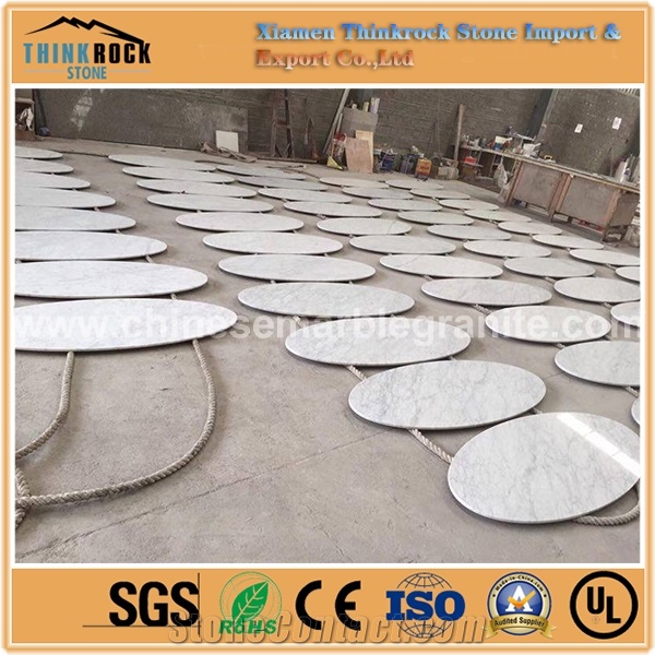 Unique and Lasting Round Polished Carrara White Marble Tabletops