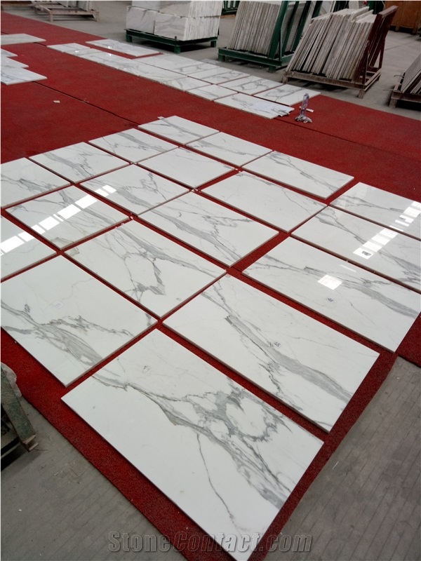 High Polished Statuario Venato White Marble Composite Flooring Tiles