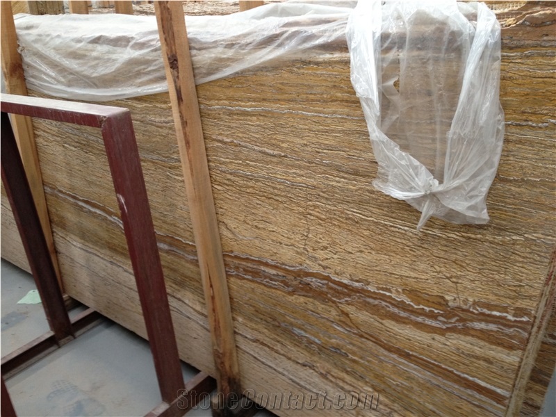 Iran Wood Grain Travertine Slabs,Wooden Skin Yellow Travertine Slabs