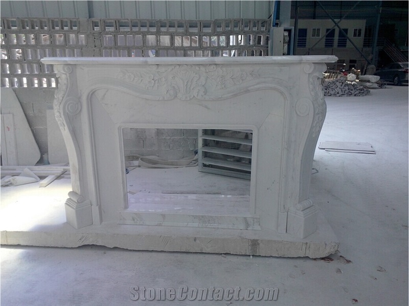 Simple White Fireplace/White Marble Fireplace Mantel Handcarved Flower