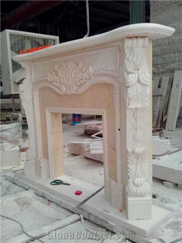 Simple White Fireplace/White Marble Fireplace Mantel Handcarved Flower