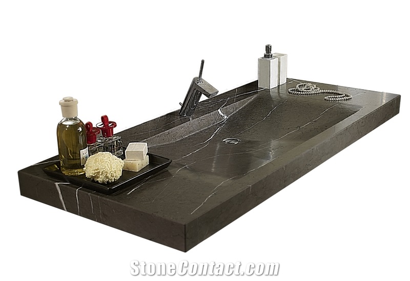 Nero Di Ormea Marble Rectangular Drop-In Bathroom Sink