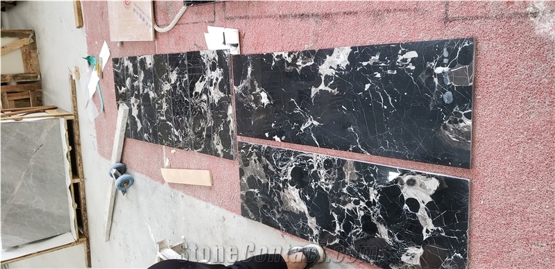 Absolute Black Rose Marble with White Flower Veins Kitchen Countertops
