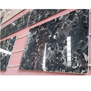 Absolute Black Rose Marble with White Flower Veins Marble Slabs