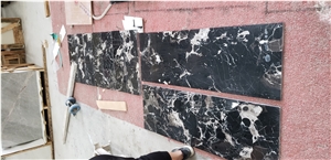 Absolute Black Rose Marble with White Flower Veins Marble Slabs