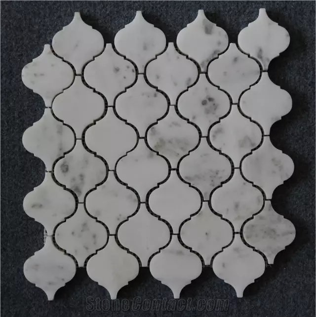 Bianco Carrara White Arabesque Lantern Marble Mosaic Tiles