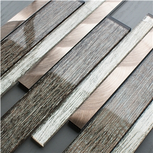Brown Glass Linear Strips Mosaic Wall Tile for Kitchen/Bathroom