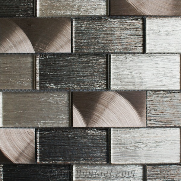 Brown Glass/Metal Brick Mosaic Wall Tile for Kitchen/Bathroom