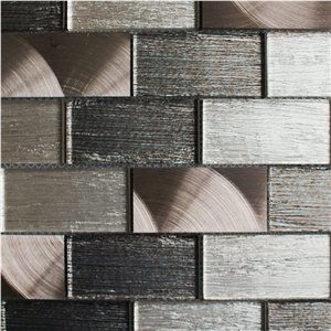 Brown Glass/Metal Brick Mosaic Wall Tile for Kitchen/Bathroom