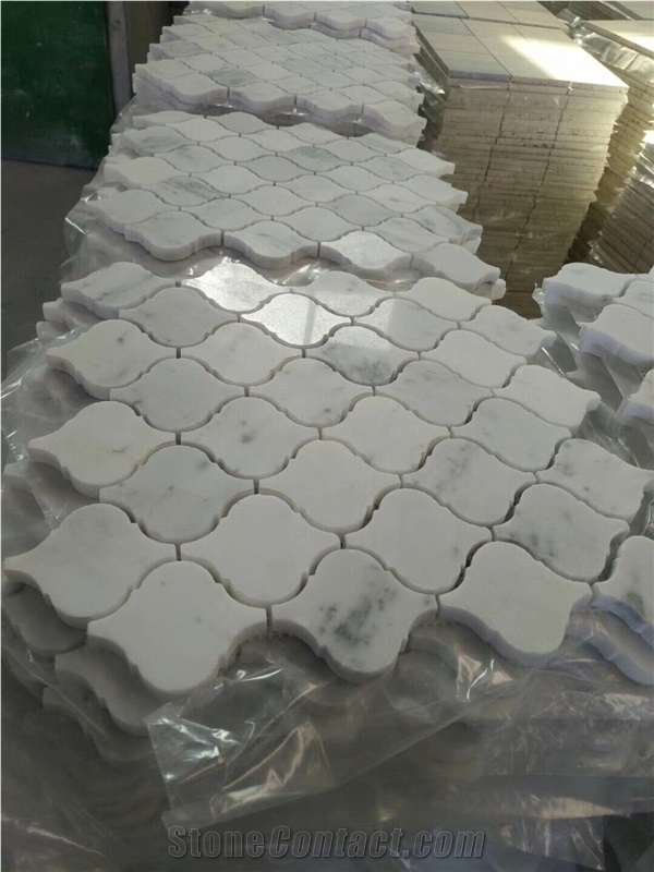 Carrara Fish Scale Fan Shape White Marble Mosaic Tile for Floor / Wall