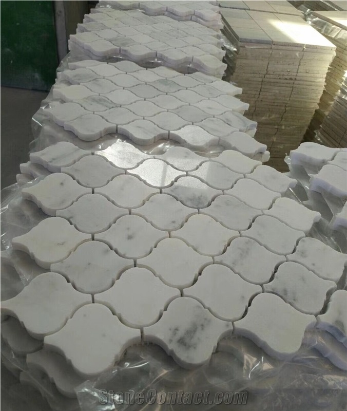 Carrara White Marble Arabesque Lantern Design Moroccan Mosaic Tiles