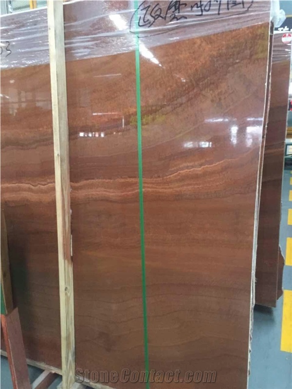 Chinese Red Wooden Grain Red Polished Red Marble Panels Marble Slabs