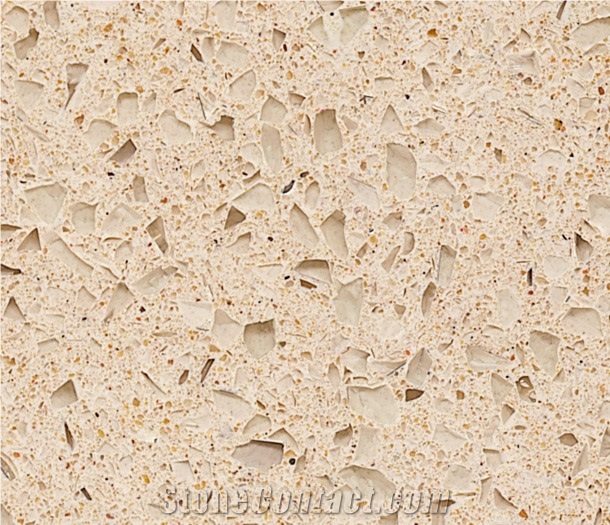 Engineered Polyester Resin Artificial Golden Sand Beige Quartz Stone