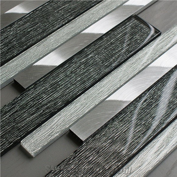 Grey Glass Linear Strips Mosaic Wall Tile for Kitchen/Bathroom