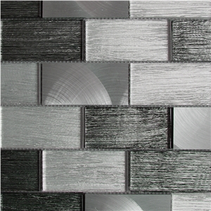 Grey Glass/Metal Brick Mosaic Wall Tile for Kitchen/Bathroom