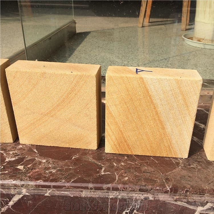 Honed Surface Yellow Wood Grain Sandstone Tiles