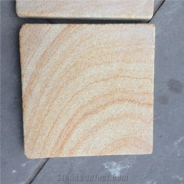 Honed Surface Yellow Wood Grain Sandstone Tiles