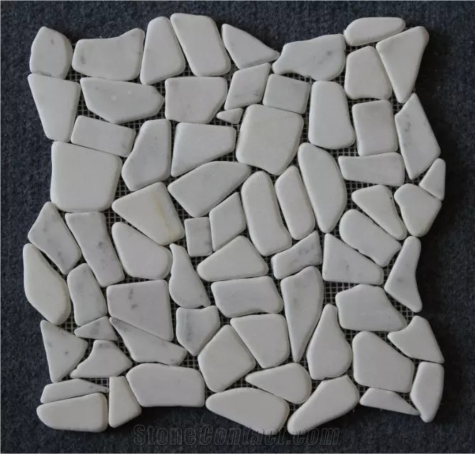 Honed Tumbled Antique Irregular Marble Flat Pebble Marble Mosaic Tiles