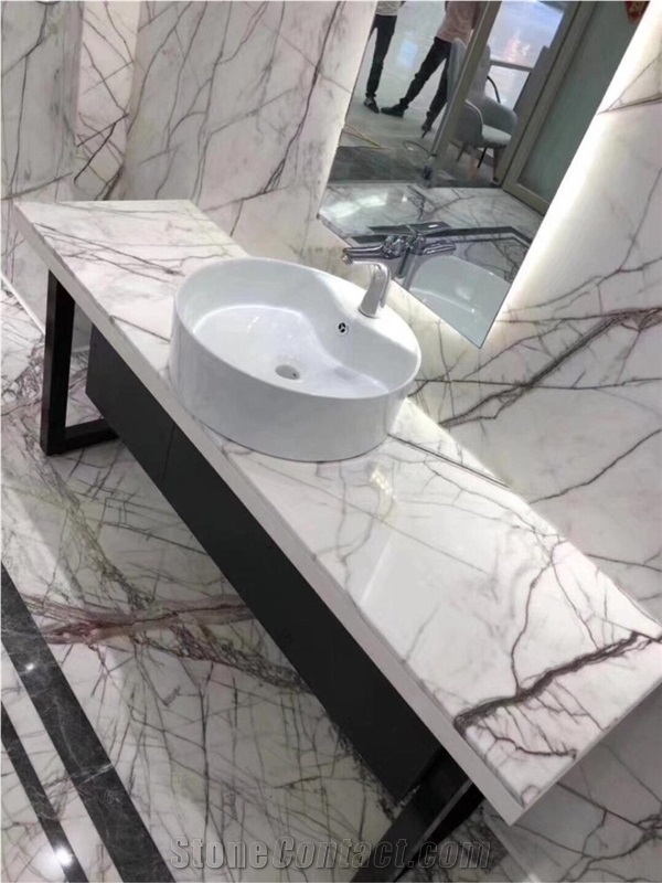 Lilac White Marble Black Grey Vein Marble Slab For Bathroom
