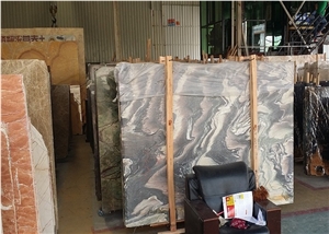 New China Natural Stone Fantaxy Landscape Green Bookmatch Marble Slabs