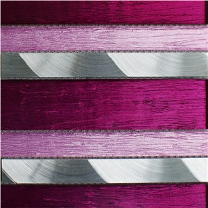 Pink Glass/Metal Linear Strips Mosaic Wall Tile for Kitchen/Bathroom