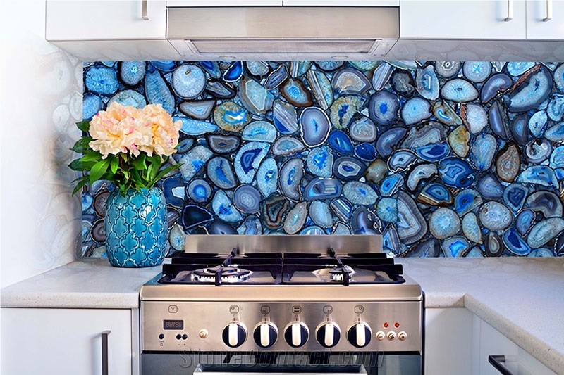 Transparent Wall Panel Natural Gemstone Semi-Precious Stone Blue Agate