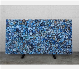 Transparent Wall Panel Natural Gemstone Semi-Precious Stone Blue Agate
