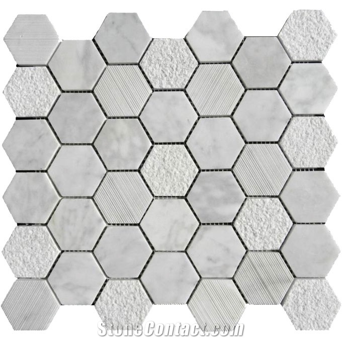 Imperial White Marble-Bianco Venatino White Basketweave Mosaic 12"X12"