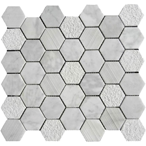 Imperial White Marble-Bianco Venatino White Basketweave Mosaic 12"X12"