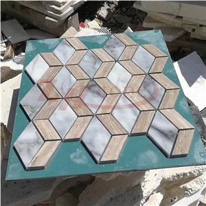 Cream Travertine&White Marble Rhombus Mosaic