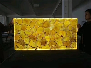 Laminated Panels Blue Semiprecious Slabs with Glass for Vanity Top
