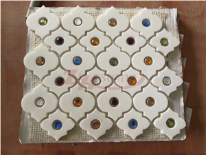 Pure White Marble with Glass Mosaic