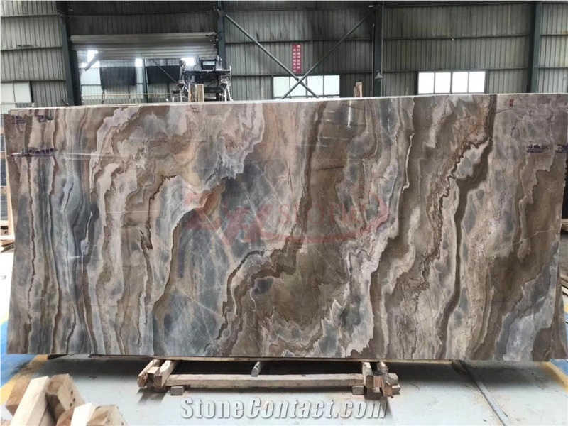 Roman Impression Blue Marble Wooden Marble Slabs