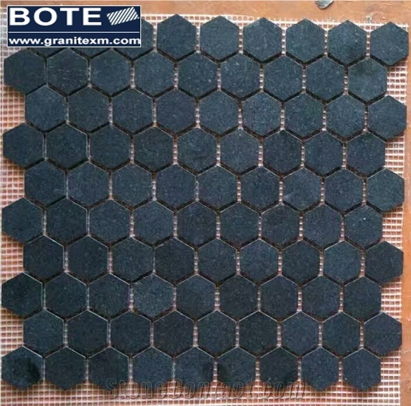 Black China Andesite Hexagon Mosaic Tile Tumbled Backsplash Decor