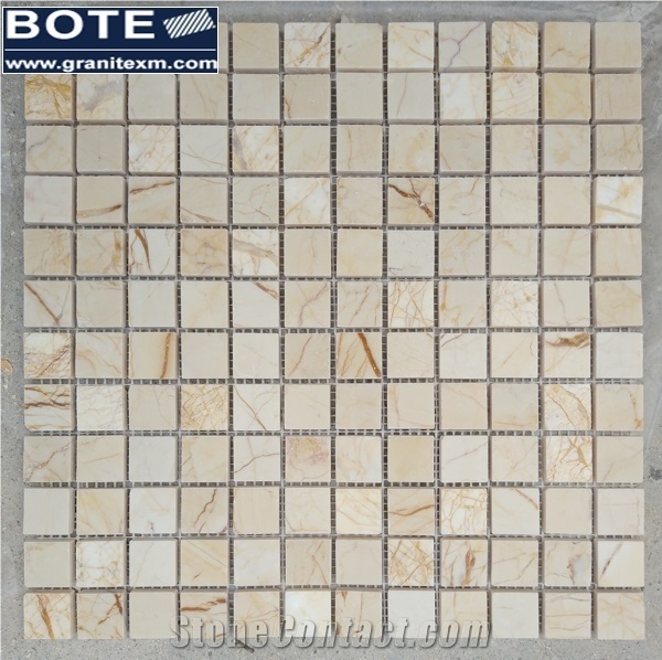 Polished Marble Mosaic Tile Pattern Beige Vein Golden Marble Tile