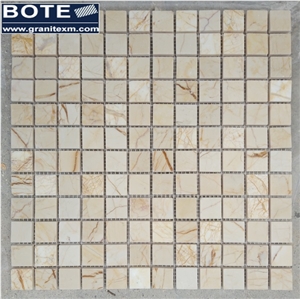 Polished Marble Mosaic Tile Pattern Beige Vein Golden Marble Tile